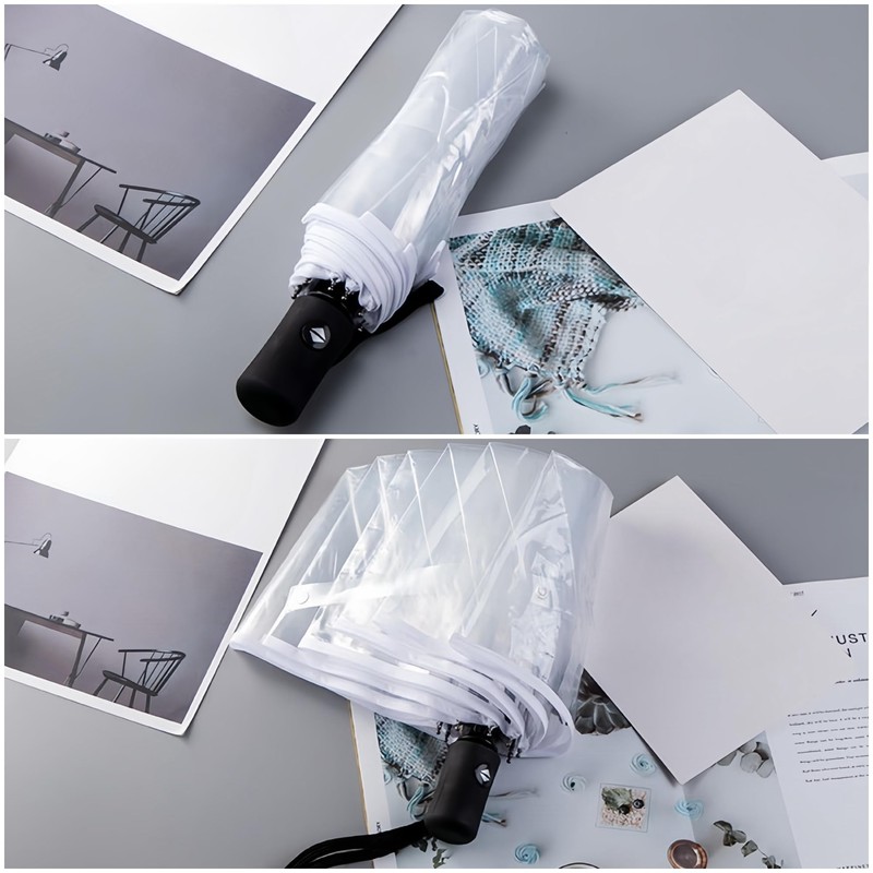 Windproof Travel Umbrella, Transparent Automatic Folding Umbrella Compact Rain Canopy
