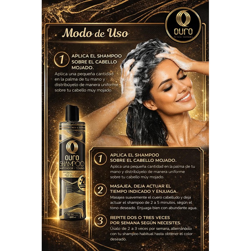 OURO Shampoo Matizador Toning para Mantenimiento de Color Castaño Oscuro