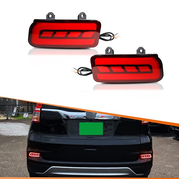 ADIIL Red LED Lens Bumper Reflector Tail Brake Lights Sequential Turn Signal Rear Fog Lights Kit Compatible with 2015-2016 Honda CRV CR-V