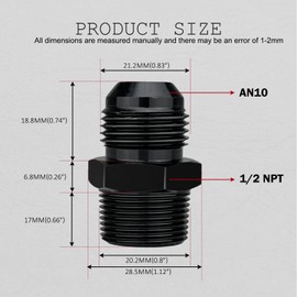 10AN Male Flare to 1/2" NPT Pipe Fitting Adapter Aluminum Straight Black, Pack of 4