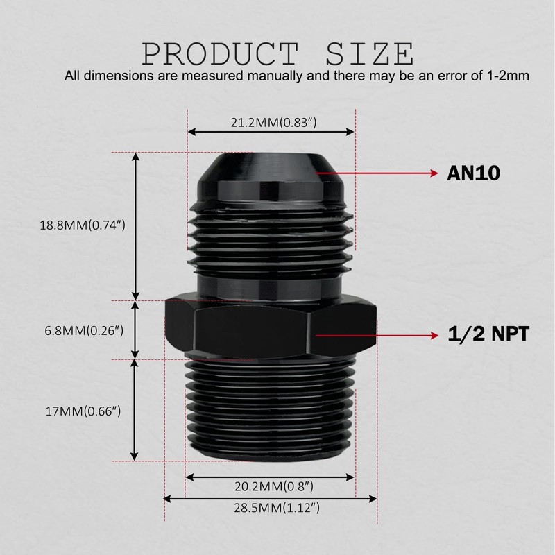 10AN Male Flare to 1/2" NPT Pipe Fitting Adapter Aluminum