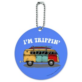 I'm Trippin' Retro Van Funny Humor Round Luggage ID Tag Card Suitcase Carry-On