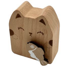 Fur Elise Wood Cat Wind Up Music Box, Rotating Fish YunSheng Mechanism Movement Musical Gift for Women Girls Boys Birthday Children's Day