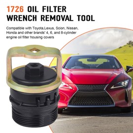 1726 Oil Filter Wrench Removal Tool-Compatible with Toyota Nissan/Honda/Lexus/Scion 4, 6, 8 Cylinder Engines, Canister Oil Filter socket Wrench, Special Steel, 1/2" Square Drive, 64mm x 14 Flute