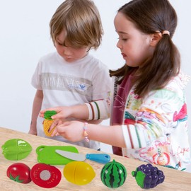 ZWYOIUG Play Food Set Toy, Learning Educational Pretend Play Kitchen Accessories with Cute Basket, Cutting Fruits, STEM Toy Foods Gifts for Kids Toddlers Boys Girls 3 4 5 6 Years Old（Green）