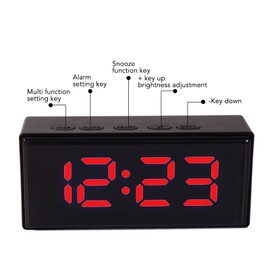 Pssopp Neben Elektronischer Uhr, LED Spiegel, Digitaler Wecker, Stilvolles Design, Zwei Anzeigemodi, Multifunktions LED Anzeige, Digitale LED Uhr, Intelligenter Lichtsensor für Zuhause (Rot)