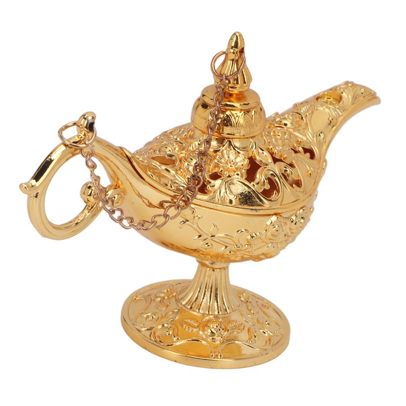 Gold Magic Genie Lamp Embossed Flowers Hollow Zinc Alloy Vintage
