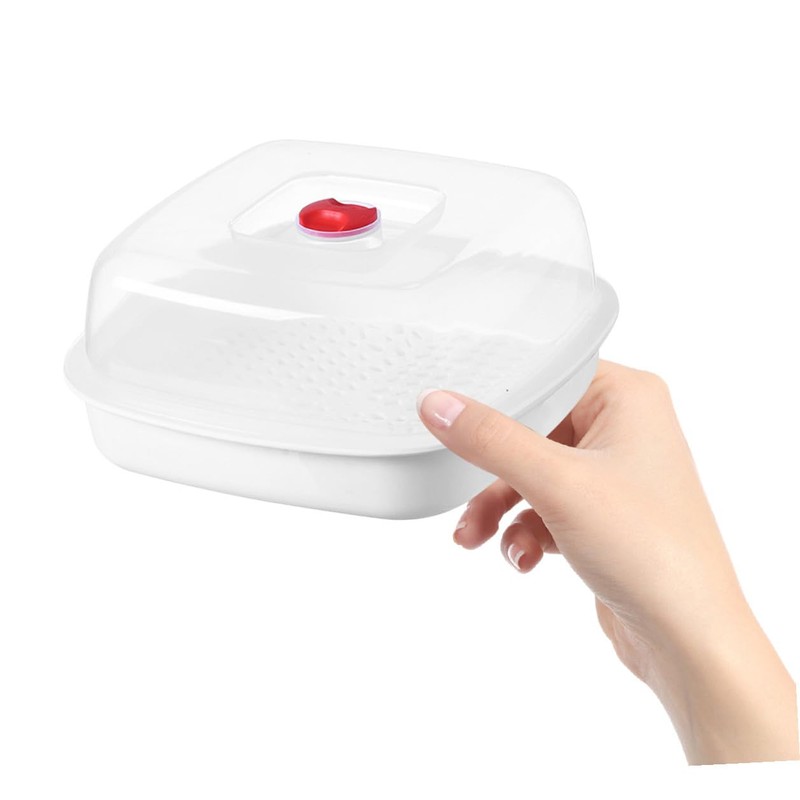 DOITOOL Microwave Steamer 8.27X8.27X4.33In Square Plastic Food Steamer with Ventilated