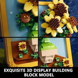 Micro Bricks Sunflower Painting Building Block for Adult, Vincent Van Gogh Famous Art Set Micro Mini Building Kit Home Decor Model Toy (871 Pieces)