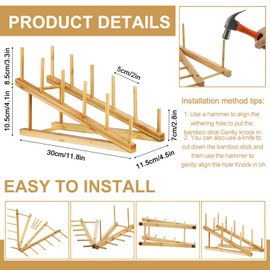 Suclain 10 Pcs Wooden Dish Rack Bamboo Drying Rack Stand Kitchen Plate Organizer Plate Holder for Cabinet Cutting Board Display Stand for Dish Plate Bowl Water Bottles Cup Pot Lid Cutting Board