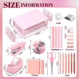 Kosiz 21 Pcs Pink Office Desk Organizers and Accessories Computer Monitor Stand with Drawer Pen Holder Stapler Tape Dispenser Sticky Note Clips Pen Highlighter Scissors Aesthetic Accessories for Woman