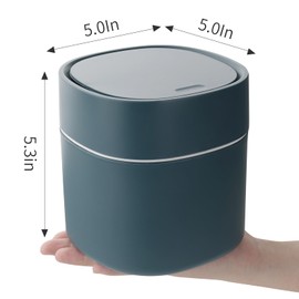 Ronyes Mini Desk Trash Can with Press Lid with Trash Bags 180 pcs Press-Top 2 Litres Tiny Garbage Bin for Office, Bedroom Countertop Use Small Table Top Plastic Covered Waste Basket Can (Blue)