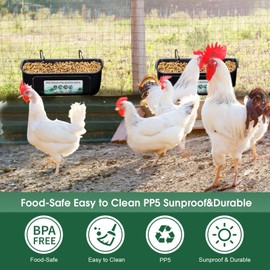PIREKZUNT 2 Pack Hanging Fence Feed Trough with Clips, Versatile Feeding Container for Chicken, Goat, Duck, Sheep, Piglets, Horse, Deer, Goose 4.5 Quart Poultry and Livestock Feeder (Black)