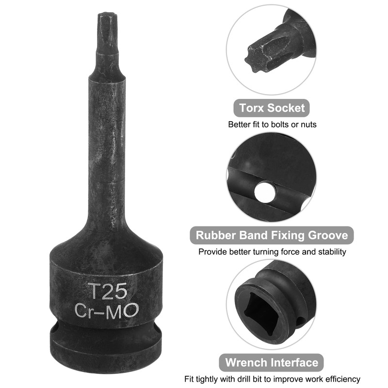 sourcing map T25 Torx Bit Socket 1/2" Drive 6 Point