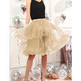 DRESSTELLS Tulle Skirts for Women, A Line Elastic Waist Tiered Layered Puffy Midi Tutu Skirt, Long Fluffy Party Skirt 2025 Champagne M