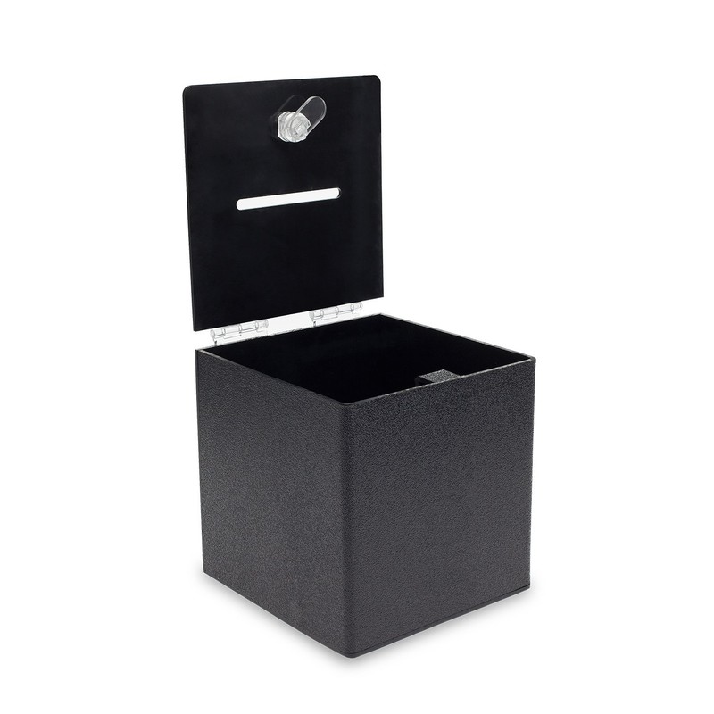 Source One BLACK Cube Donation Box with Cam Lock Suggestion