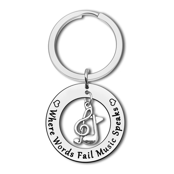 Music Gifts Keyring Music Lovers Gift Where Words Fail Music Speaks Keychain Thank You Gifts for Music Teacher Mentor Team Leader Appreciation Gifts Music Student Musicians Jewelry Guitar Piano Player