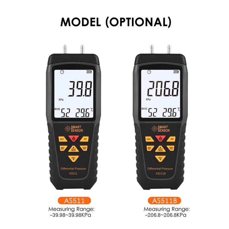SMART SENSOR AS511 Digital Differential Pressure Gauge -39.98~39.98KPA Manometer Dual