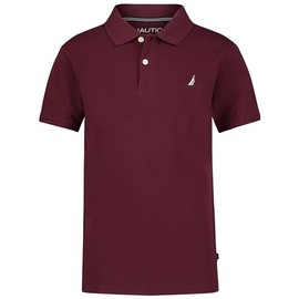 Nautica Boys' Short Sleeve Anchor Polo, Button Closure, Soft & Comfortable, Pique Fabric, Burgundy, 14-16