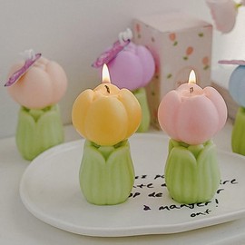 4-Pack Mini Tulip Flower Scented Candles for Women - Teacher Appreciation & Thank You Gifts for Mom, Wife, Girlfriend - Farmhouse Shelf, Coffee Bar & Kitchen Tray Decor