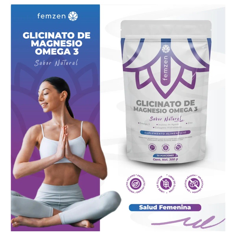 Glicinato de Magnesio 300 g Femzen para Mujer Con Omega
