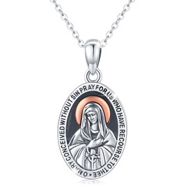 YEESIA Virgin Mary Necklace 925 Sterling Silver Religious Christian Necklace Jewellery Oval Medal Coin Pendant Necklace for Women Men Thanksgiving / Christening Gifts, Sterling Silver, No Gemstone