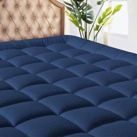 MATBEBY Full Size Mattress Pad - Cooling Breathable Mattress Topper, Quilted Fitted Mattress Protector, Pillow Top Mattress Cover with 8-21" Deep Pocket, Machine Washable, Navy Blue, 54x75 Inches