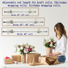 Wall Mount Roll Holder Holder -60-inch Adjustable Length (28”-60") -Wrapping Paper Wall Mount Roll Holder Reliable Kraft Paper Spool Dispenser for Vinyl or Other Materials