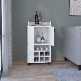 Fraser Six-Bottle Wine Rack Bar Cart with Casters Built-In Wine Rack and Mobile Feature Bar SetsColor: White Color