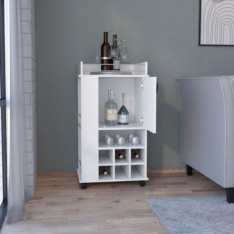 Fraser Six-Bottle Wine Rack Bar Cart with Casters Built-In Wine
