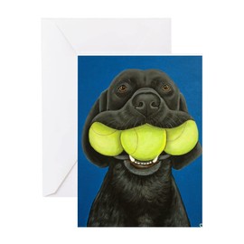 CafePress Black Lab With 3 Tennis Balls Greeting Card, Note Card, Birthday Card, Blank Inside Matte