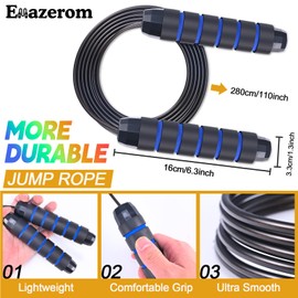Emazerom Jump Rope for Women Men Kids, Adjustable Skipping Rope with Ball Bearings, Professional Jumping Rope with Foam Handles, Tangle-Free Rapid Speed Jump Ropes for Fitness Workout Boxing Exercise
