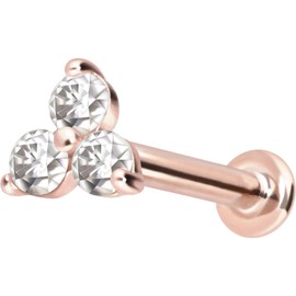 PIERCINGLINE 14 Karat Gold Labret Ohr-Piercing mit Push Fit MOISSANIT-BLÜTE Roségold 1,2 x 10 mm