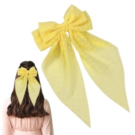 8-Inch Large Tulle Layered Bow Hair Clip - Yellow Hair Accessories for Women, Girls, Kids, and Teens