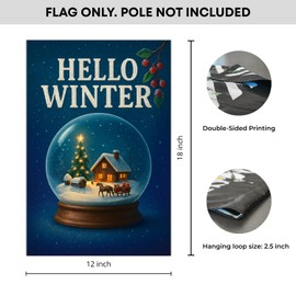 FLAGMEUP8386 Winter Welcome Christmas Flag Double-Sided 12x18 Inch Lightweight Polyester Holiday Yard Decoration with Cozy Snow Globe Scene Snowfall Stars Rustic Outdoor Seasonal Decor
