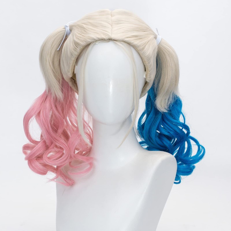 FALAMKA Blue Pink Wig Double Tail Women's Wig Cosplay Costume