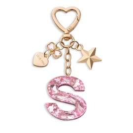CHUQING Keyring Letter Pink Key Ring Initial Letter with Letters for Girls Women, Pink-S, S