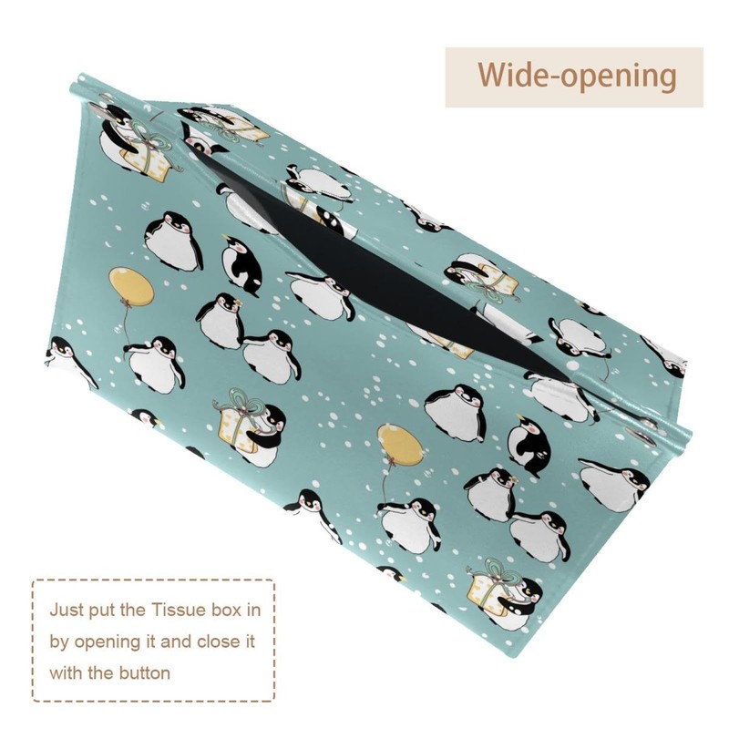 2 Pack Tissue Box Cover Holder, Cute Penguins Rectangle Leather