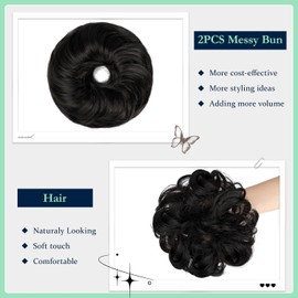 Qunlinta Messy Bun Hair Piece, 2 PCS Hair Buns Scrunchies Extensions Synthetic Fake Bun Chignon Updo Hairpieces for Women Girls Dark Brown