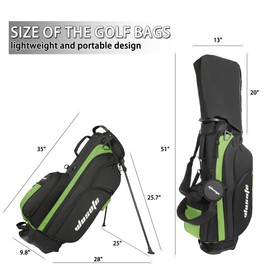 Golf Stand Bag Nylon Lightweight 14 Way Divider 6 Zipperd Pockets Golf Club Bag with Handle Rain Cover Dual Shoulder Straps Golf Towel for Men and Women(Green)