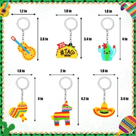 ZAUGONTW 120Pcs Fiesta Party Keychains - Mexican Cinco De Mayo Fiesta Themed Party Donkey Maraca Sombrero Taco Guitar Cactus Keychains
