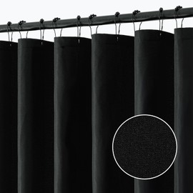 ANRODUO Black Linen Shower Curtain, Fabric Shower Curtain with 12 Metal Hooks, Waterproof Heavy Duty Polyester, Button Hole Design, Machine Washable for Bathroom Hotel Bathtub, W72xL72