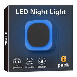 YUNLEX 6 Pack Azure Night Light, Crisp Modern Glow with Dimmable Soft Light & Indirect Reflection, Auto Dusk to Dawn Sensor, Plug in LED Nightlight for Bathroom,Toilet, Kitchen Counter, Modern Decor