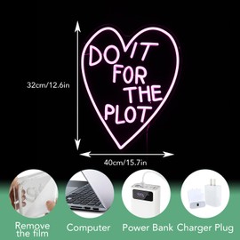 JLEWUINH Do It For The Plot Neon Sign Dimmable Pink Words Neon Light for Wall Decor USB Led Heart Neon Light Sign for Bedroom Living Room Wedding Party Bar Neon Sign