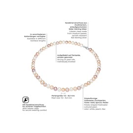 Valero Pearls Sterling Silver 925 rhodium-plated Ladies Necklace with Freshwater cultured Pearls White Apricot Lilac 60 cm + 5 cm 60201627