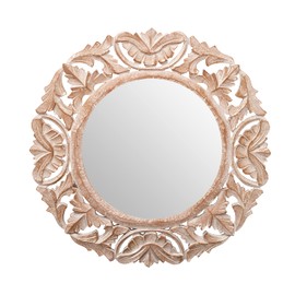 The Wooden Town 18 inch White Wash Round Wall Mirror,Gorgeous Rustic Farmhouse Accent Mirror,Barn Wood Color Entry Mirror for Bathroom Renovation,Bedrooms,Living Rooms