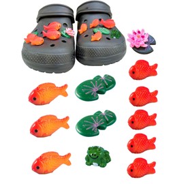 12pcs Cute Charms for Crocs Designer Charms for Crocs Girls Boys 3D Goldfish Lotus Leaf Flowers Frog Charms Set Plastic, Plastic