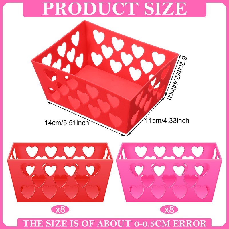 Hushee Hushee 16 Pcs Valentine's Day Plastic Storage Basket Rectangular