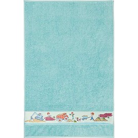 Erwin Müller Walk-Frottier Children's Bath Towel with Construction Site Border Turquoise Size 70 x 110 cm Quick Drying and Extra Absorbent with Loops on Both Sides