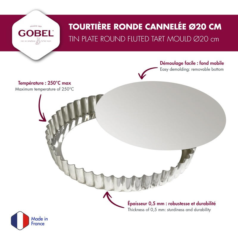 Gobel 200 mm Round Fluted Tart Mould Loose Base